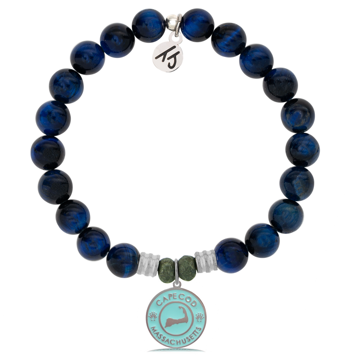 Lapis Tiger's Eye Stone Bracelet with Cape Cod Enamel Sterling Silver Charm