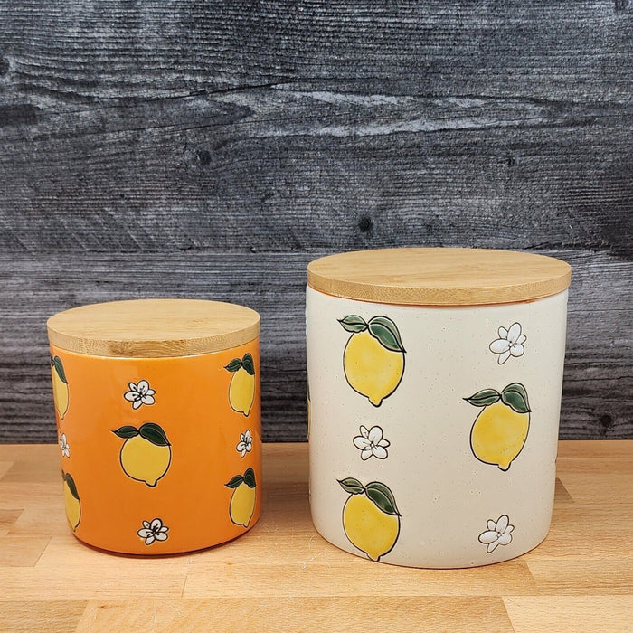 Lemon Bloom Canister Embossed Set by Blue Sky 4" & 5" Kitchen Home Décor Jar