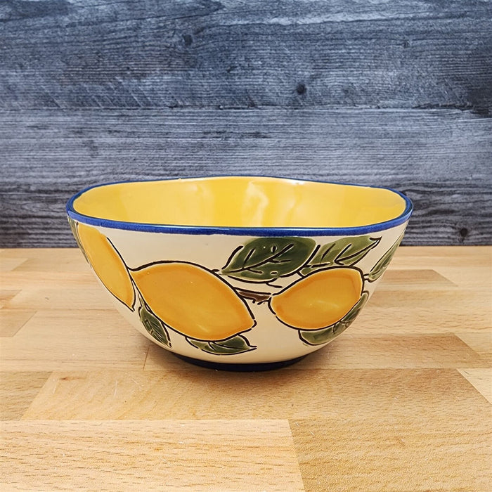 Lemon Fruit Bowl Embossed Yellow Floral by Blue Sky 6.5 in (16 cm) Ceramic