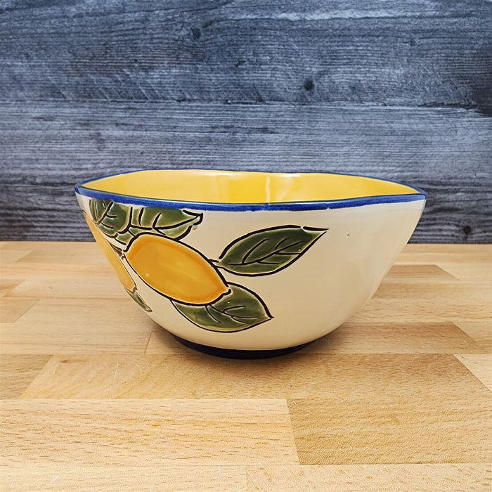 Lemon Fruit Bowl Embossed Yellow Floral by Blue Sky 6.5 in (16 cm) Ceramic