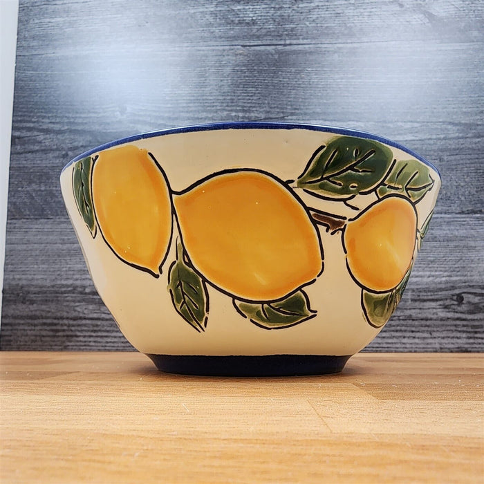 Lemon Fruit Bowl Embossed Yellow Floral by Blue Sky 6.5 in (16 cm) Ceramic