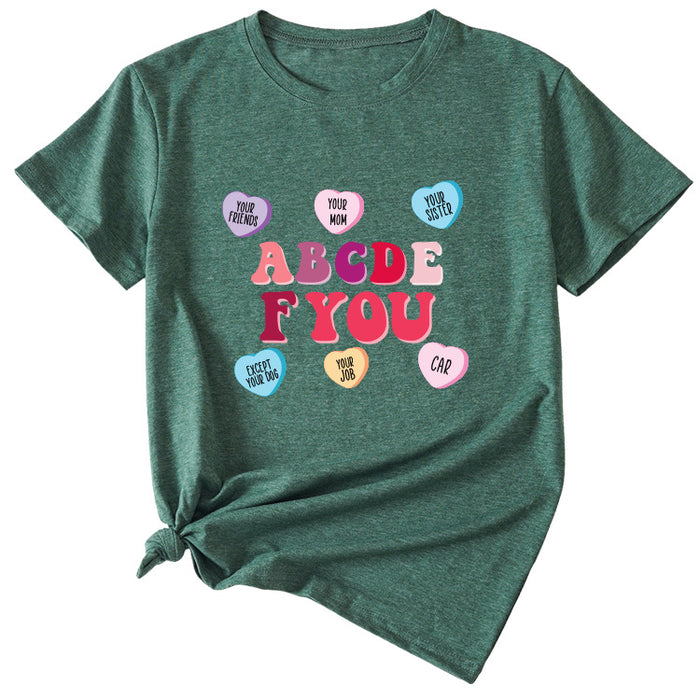 Letter ABCDEF You Printed Women's Summer Casual Loose Short Sleeve