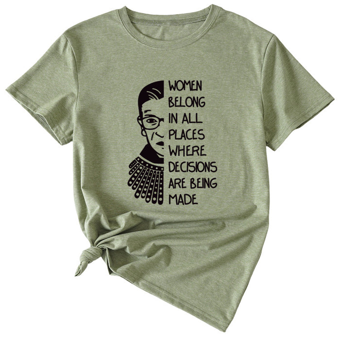 Letter Pattern Women Belong in All Places Short Sleeve T-shirt