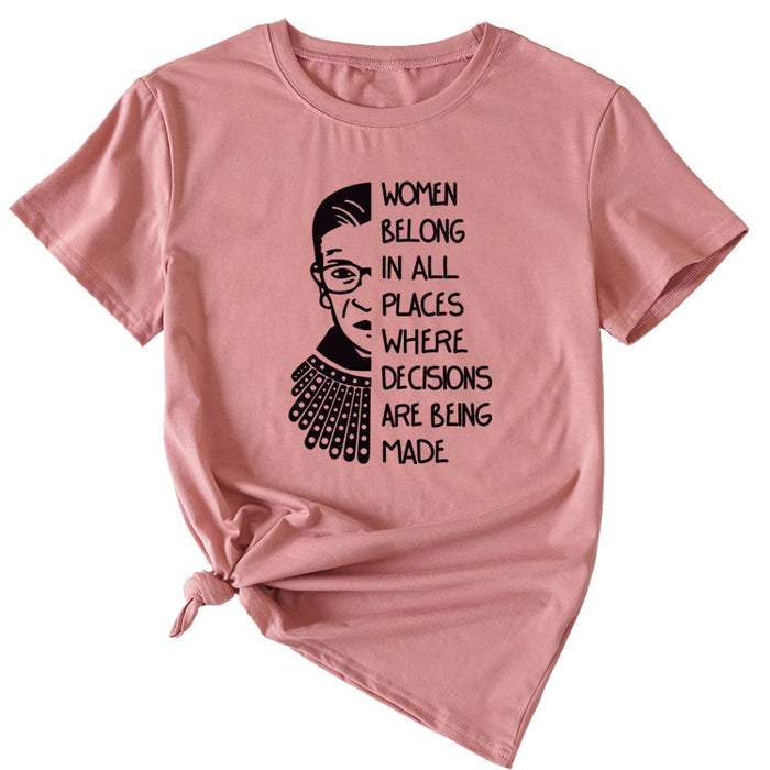 Letter Pattern Women Belong in All Places Short Sleeve T-shirt