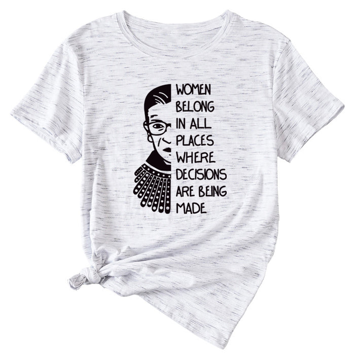 Letter Pattern Women Belong in All Places Short Sleeve T-shirt