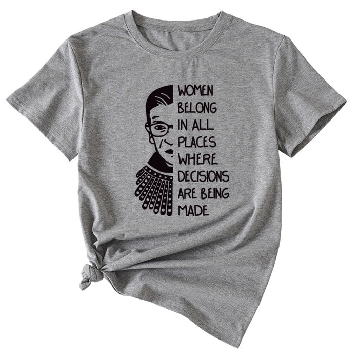 Letter Pattern Women Belong in All Places Short Sleeve T-shirt