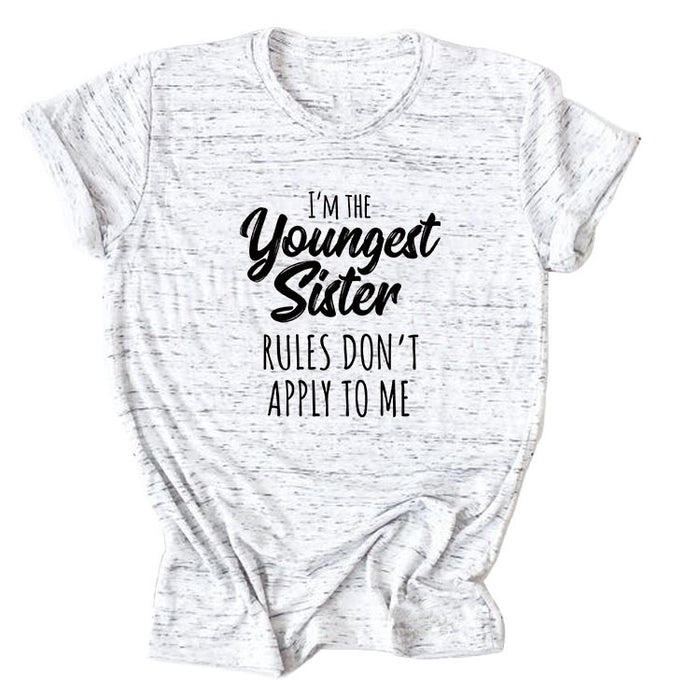 Letter Print I'm The Youngest Sister Fashion Short-sleeved T-shirt