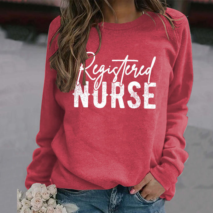 Letter Registered Nurse Fall and Winter Bottoming Large Size Long-sleeved Women's Sweatshirt