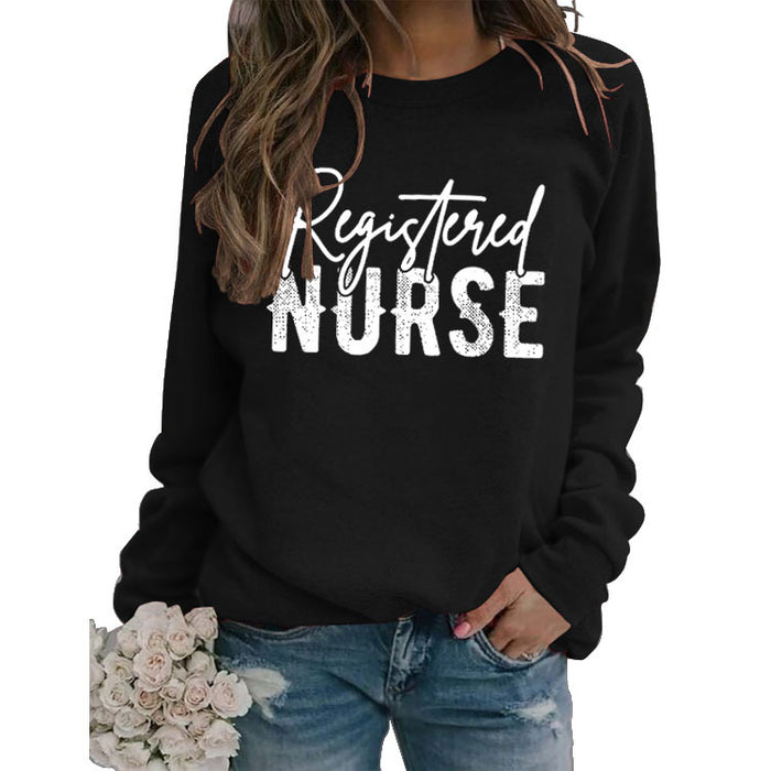 Letter Registered Nurse Fall and Winter Bottoming Large Size Long-sleeved Women's Sweatshirt
