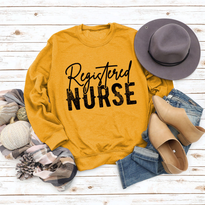 Letter Registered Nurse Fall and Winter Bottoming Large Size Long-sleeved Women's Sweatshirt