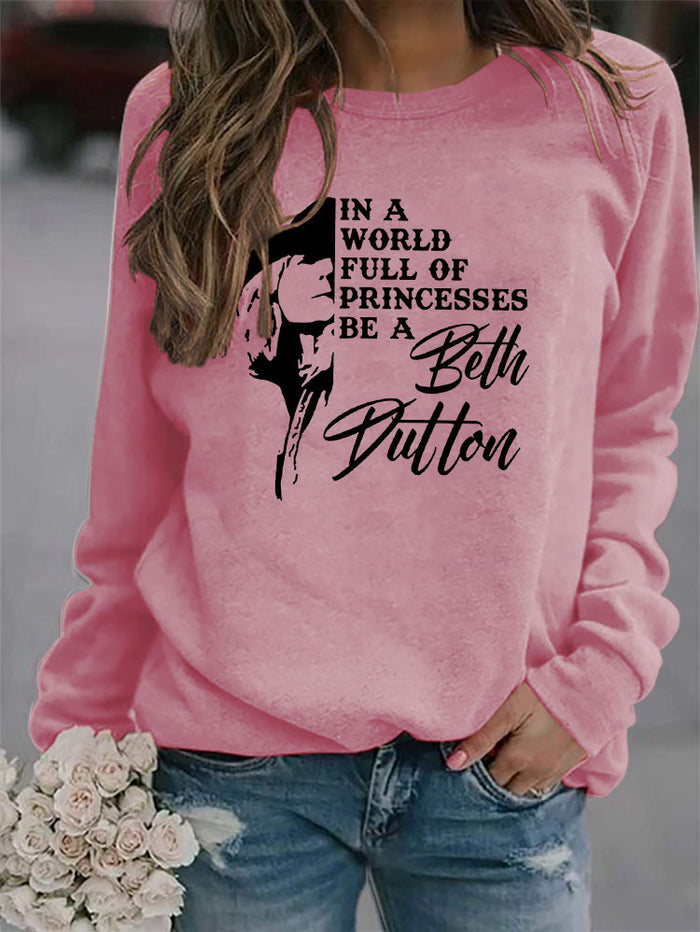 Letters Round Neck Women's Tops Long Sleeve IN A WORLD Loose Print Sweatshirt
