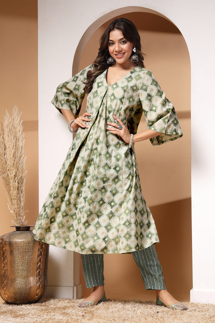 Comfort-focused image of the Light Green Gold Modal Kurta Pant Set, designed for style through pregnancy and postpartum.