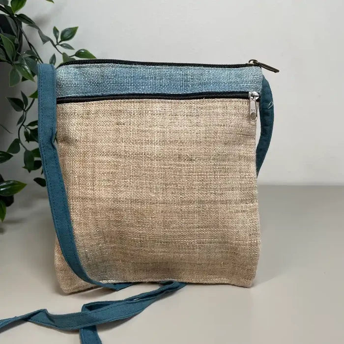 Light pink pattern with bright stripes- Hemp crossbody bag