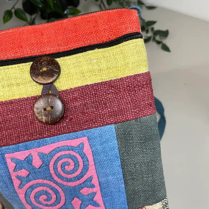 Light pink pattern with bright stripes- Hemp crossbody bag