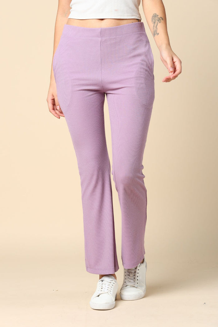 Lilac Ribbed Lounge Pants; soft ribbed texture for comfortable, non-restrictive wear.
