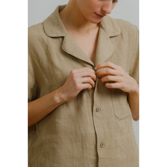 Sömn Premium Linen Short-Sleeve Shirt | Sömn Home #color_oatmeal