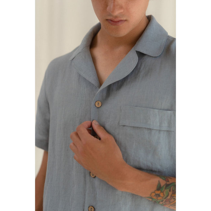 Sömn Premium Linen Short-Sleeve Shirt | Sömn Home #color_lake_blue