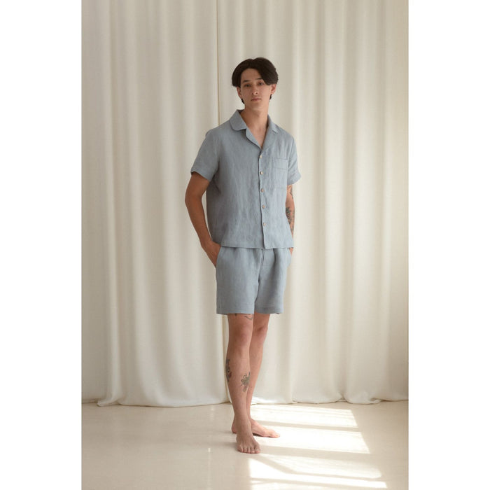 Sömn Premium Linen Short-Sleeve Shirt | Sömn Home #color_lake_blue