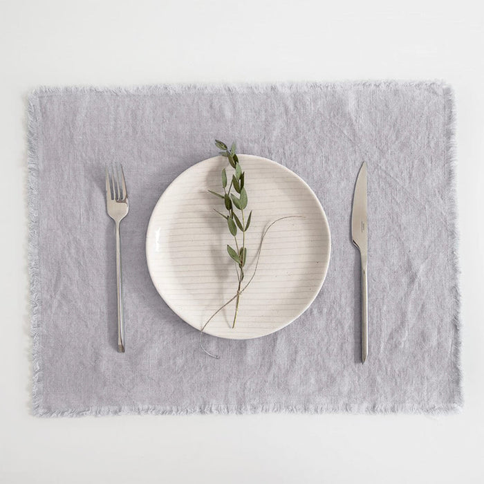 Linen Tales Light Gray Placemat with Fringed Edge