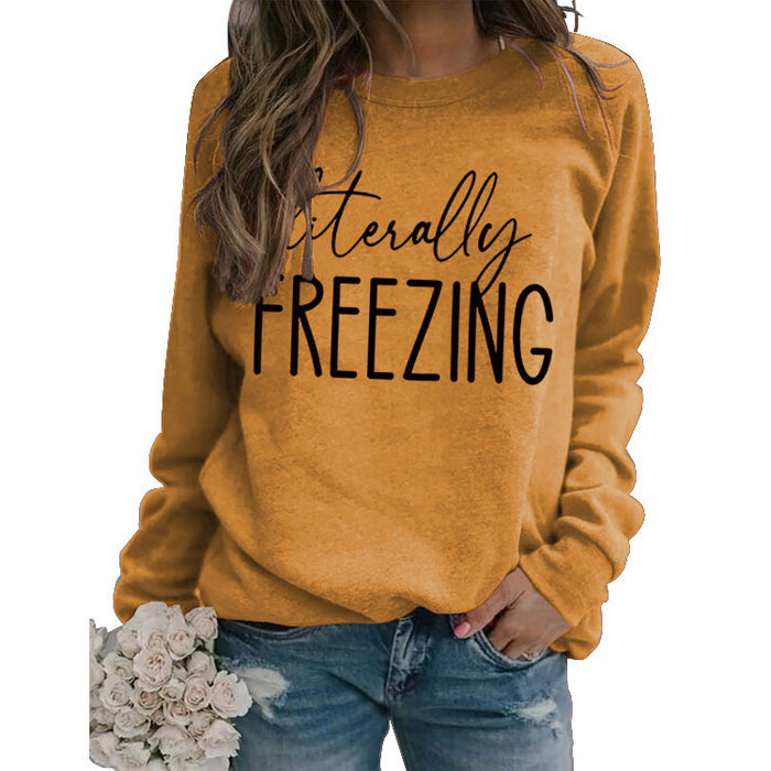 Literally Round Neck Tops Long Sleeve Print Loose Sweatshirt