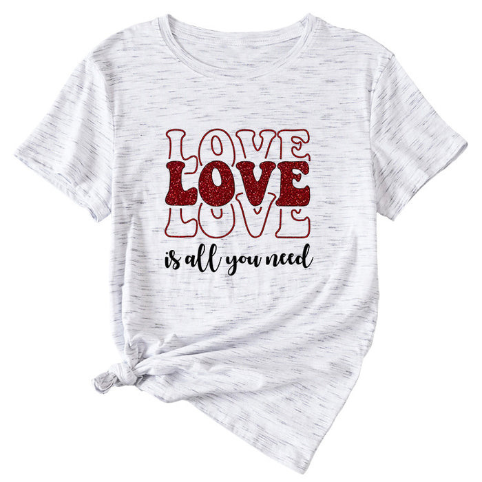 Love Love Love Letter Casual Crewneck Short Sleeve Tshirt