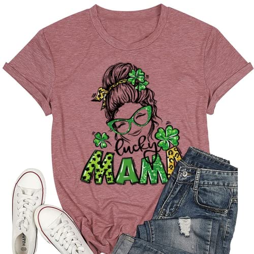 Lucky Mama T-Shirt Women St Patricks Day Gift for Mama