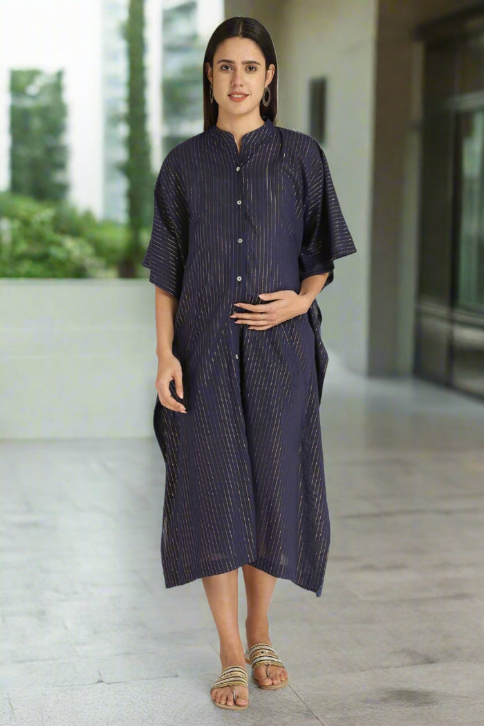Lurex Blue Feeding Pregnancy & Maternity Kaftan