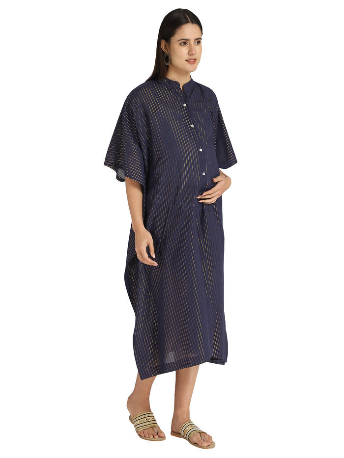 Maternity Lurex Blue Feeding & Maternity Kaftan