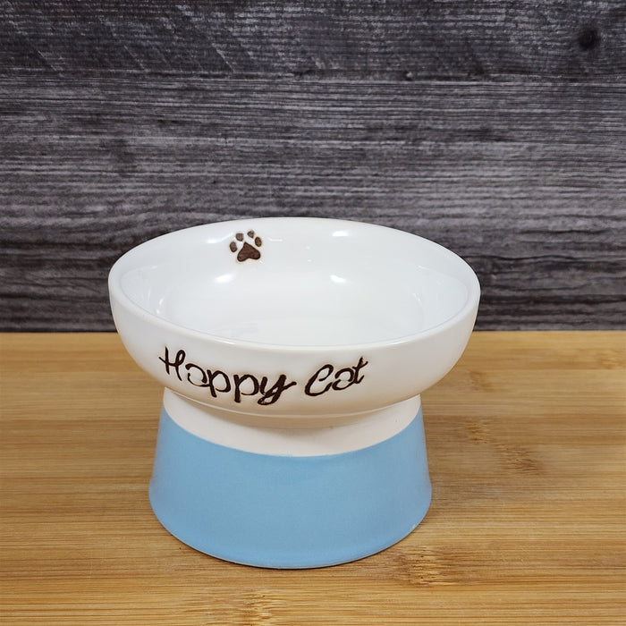 Luster Glaze Raised Cat Bowl Elevated Pedestal Food Water Dish Ceramic Blue Sky