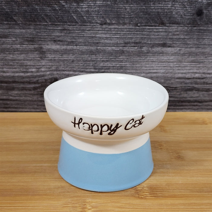 Luster Glaze Raised Cat Bowl Elevated Pedestal Food Water Dish Ceramic Blue Sky