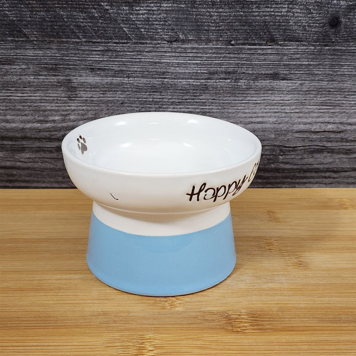 Luster Glaze Raised Cat Bowl Elevated Pedestal Food Water Dish Ceramic Blue Sky
