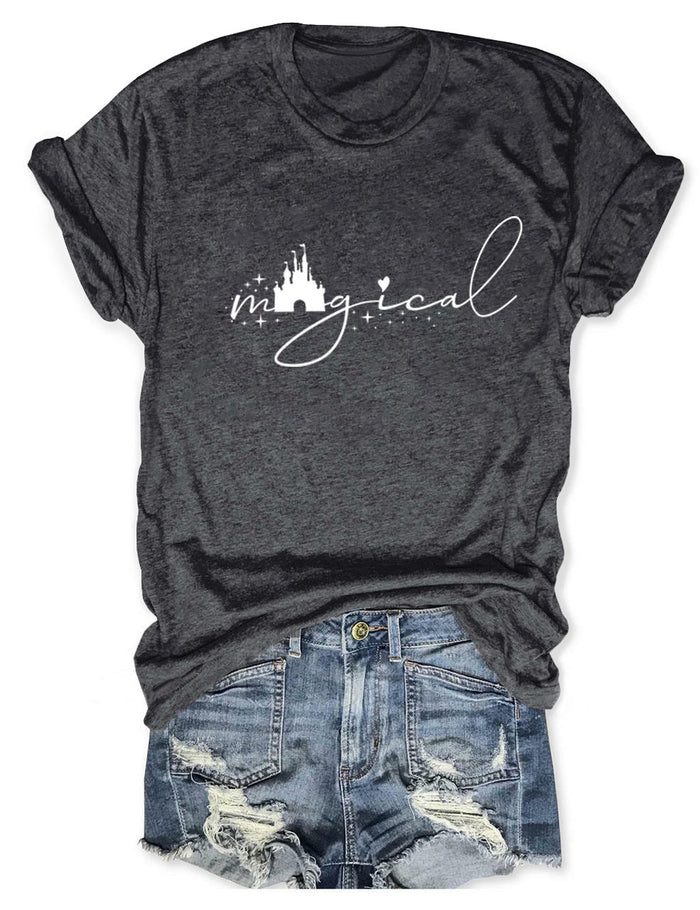 Magical Simple Pattern Casual Woman Crewneck Short Sleeve Top