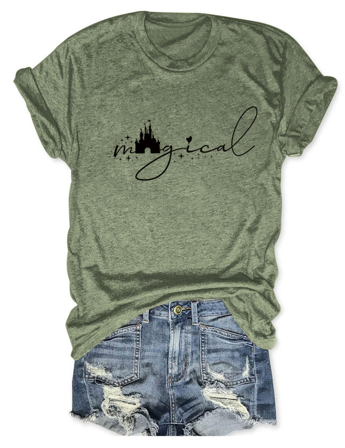 Magical Simple Pattern Casual Woman Crewneck Short Sleeve Top