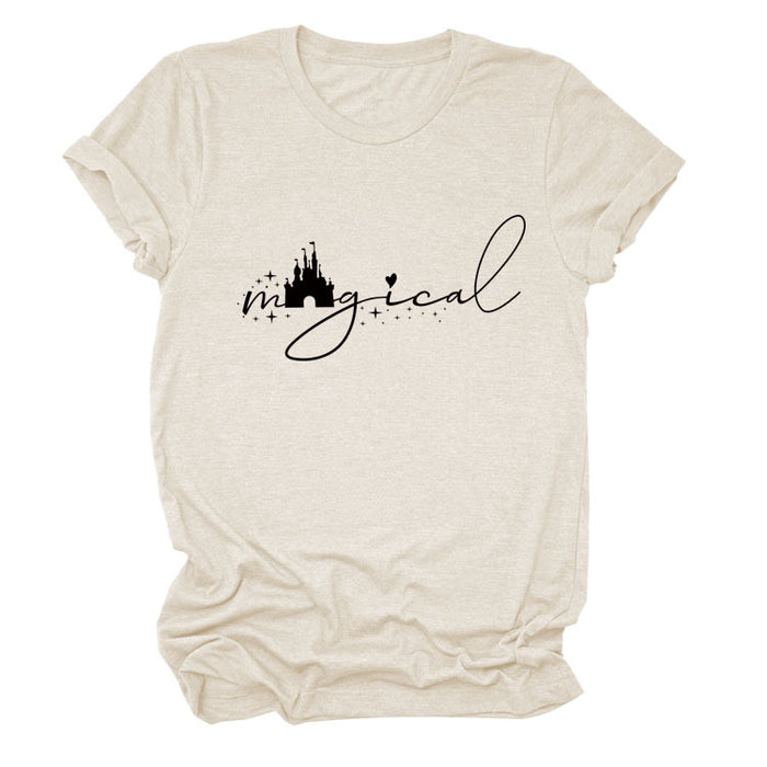 Magical Simple Pattern Casual Woman Crewneck Short Sleeve Top