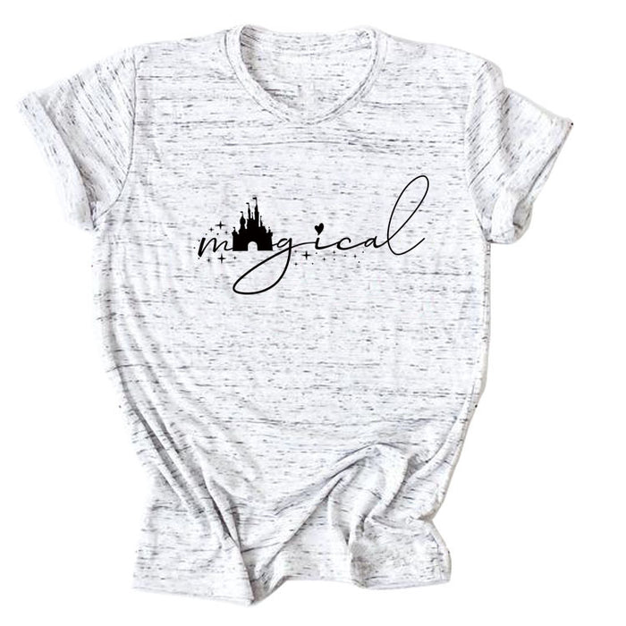 Magical Simple Pattern Casual Woman Crewneck Short Sleeve Top
