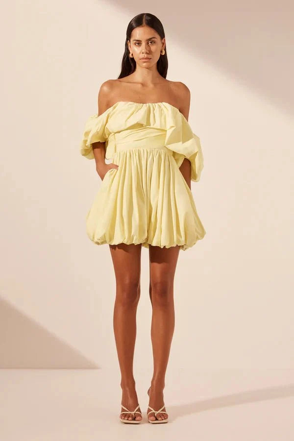 Maiori Off Shoulder Bubble Mini Dress - SODA Fashion Haus