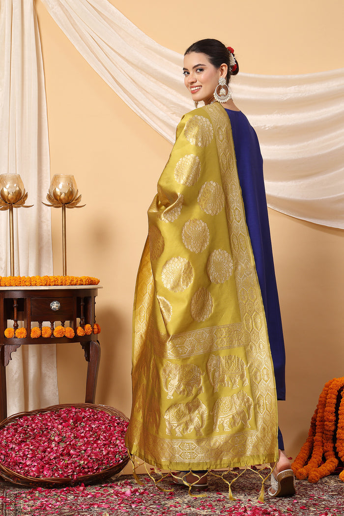 Majestic Blue Golden Splendor Maternity Feeding Kurta Set for Pregnancy