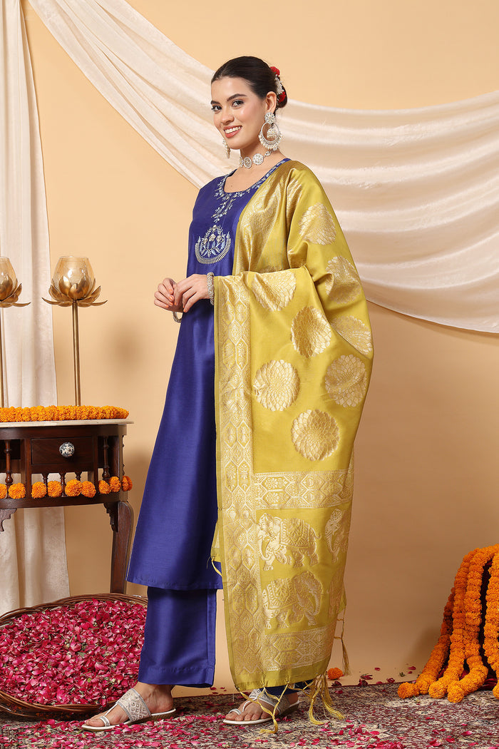 Maternity Pregnancy Majestic Blue Golden Splendor Maternity Feeding Kurta Set