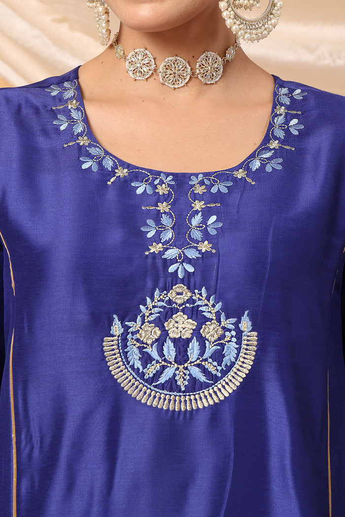 Majestic Blue Golden Splendor Maternity Feeding Kurta Set - Ideal