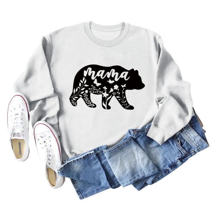 Mama Bear Letter Printing Round Neck Loose Bottoming Long-sleeved Shirt Ladies Plus Size Sweater
