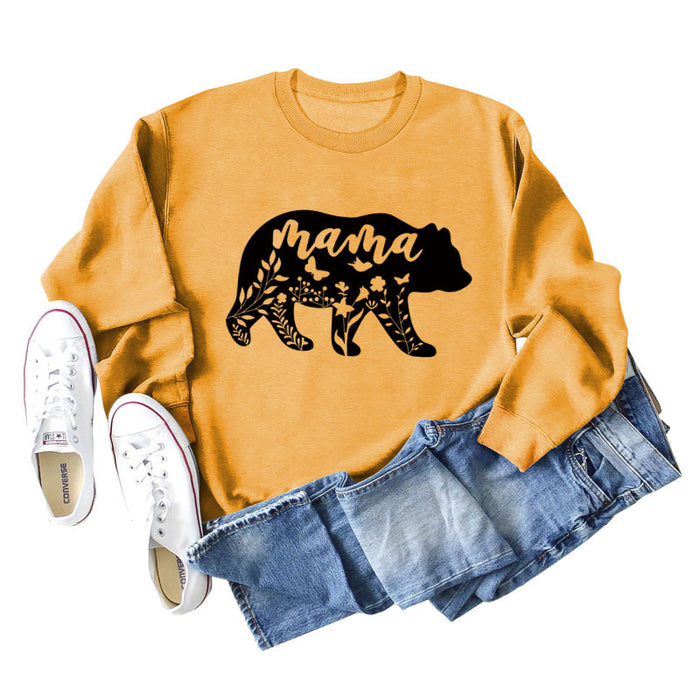 Mama Bear Letter Printing Round Neck Loose Bottoming Long-sleeved Shirt Ladies Plus Size Sweater