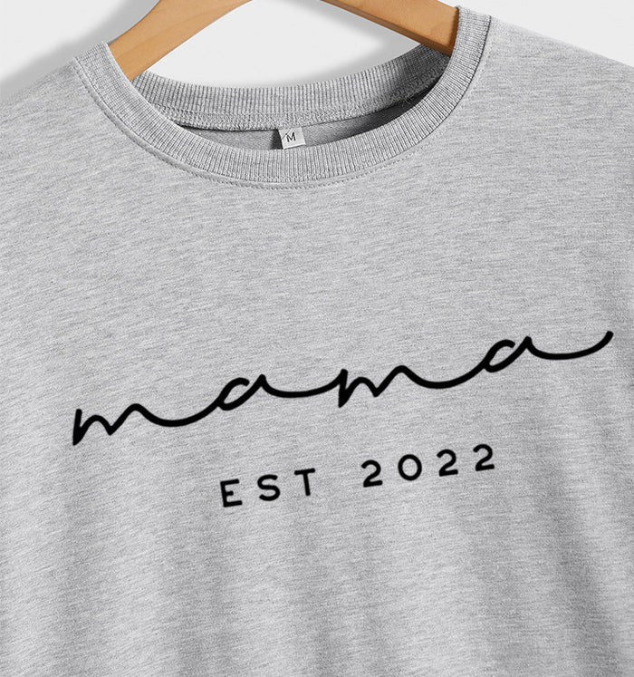 Mama EST 2022 Letter Casual Round Neck Simple Bottomed Sweater Loose with Fashionable Women's Top