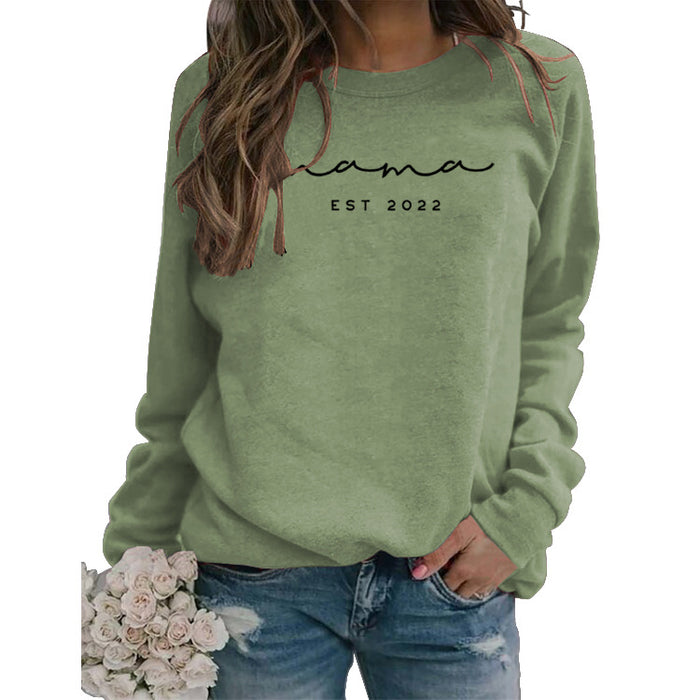 Mama EST 2022 Letter Casual Round Neck Simple Bottomed Sweater Loose with Fashionable Women's Top