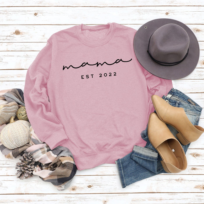 Mama EST 2022 Letter Casual Round Neck Simple Bottomed Sweater Loose with Fashionable Women's Top