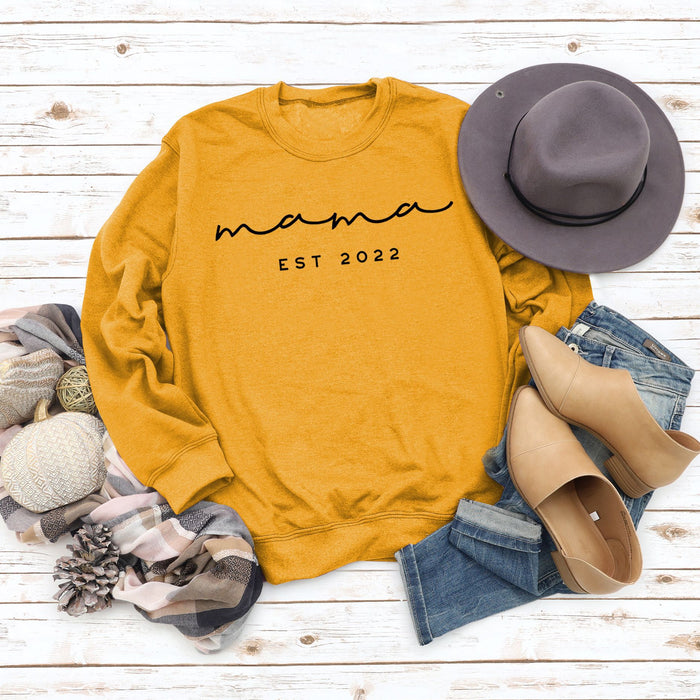 Mama EST 2022 Letter Casual Round Neck Simple Bottomed Sweater Loose with Fashionable Women's Top