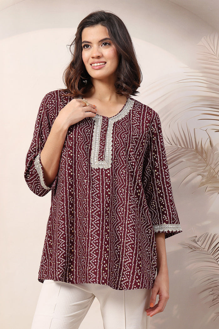 Maroon Essence Top; color offers comfort and style for daily wear.