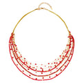Crystal and Brass Beaded Necklace Red and Gold