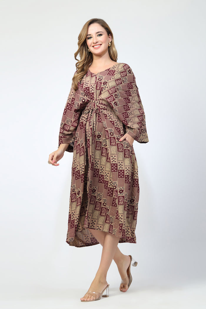 Maternity Concealed Zip Feeding Kaftan - Maroon