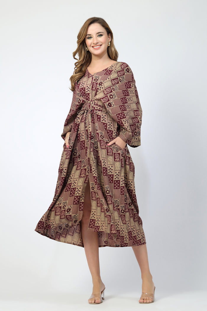 Maternity Concealed Zip Feeding Kaftan - Maroon