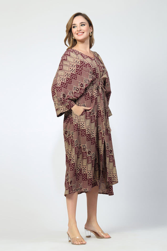 Maternity Concealed Zip Feeding Kaftan - Maroon